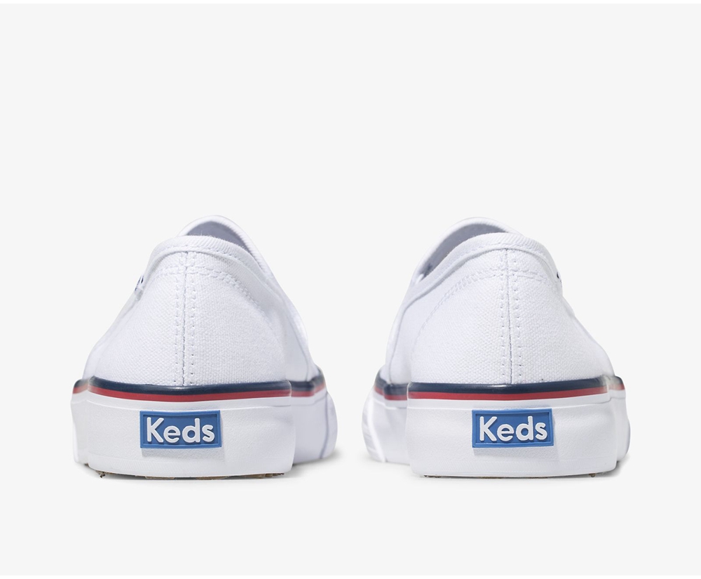 Womens Keds Slip Ons - Washable Double Decker Varsity - White - 7231-ARDNM